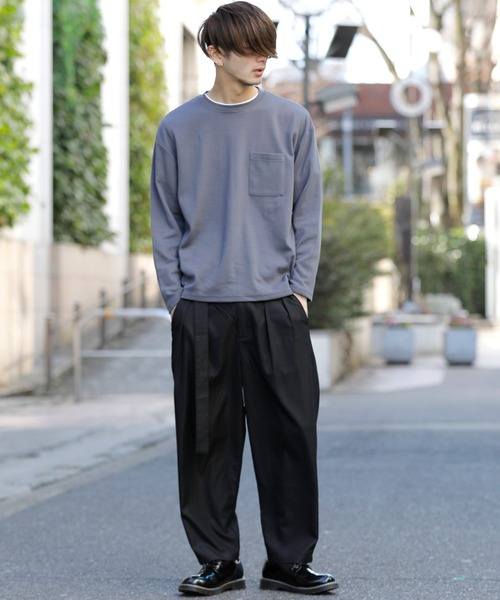 Beno（ビーノ）の「T/Cポンチ ワイドシルエット ロングスリーブ Tシャツ（Tシャツ/カットソー・メンズ・オフホワイト/ブラック/ダークグレー/グレイッシュベージュ/サンドベージュ/ダークブラウン/ダークグリーン/ネイビー・M/L）」の19枚目の写真