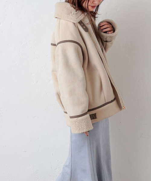 natural couture（ナチュラルクチュール）の「スエード×ボアフライトジャケット（その他アウター・レディース・ベージュ/サックスブルー/アイボリー/モカ・FREE）」の7枚目の写真