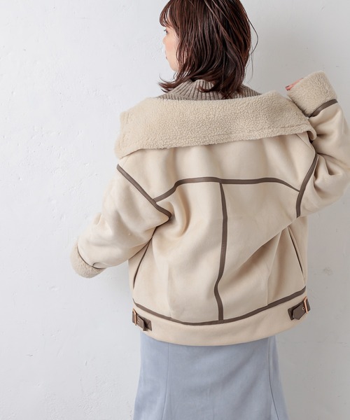 natural couture（ナチュラルクチュール）の「スエード×ボアフライトジャケット（その他アウター・レディース・ベージュ/サックスブルー/アイボリー/モカ・FREE）」の5枚目の写真