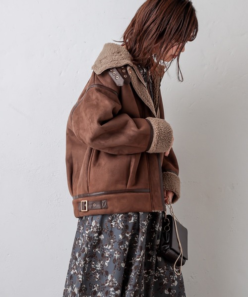 natural couture（ナチュラルクチュール）の「スエード×ボアフライトジャケット（その他アウター・レディース・ベージュ/サックスブルー/アイボリー/モカ・FREE）」の10枚目の写真