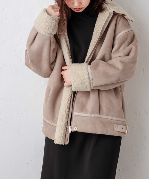 natural couture（ナチュラルクチュール）の「スエード×ボアフライトジャケット（その他アウター・レディース・ベージュ/サックスブルー/アイボリー/モカ・FREE）」の18枚目の写真