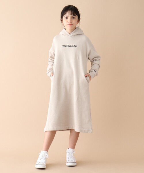 150 160cm Fruits Of The Loom フルーツオブザルーム 裏起毛プルパーカーワンピース