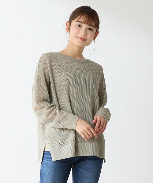 Honeys（ハニーズ）の「メッシュ編アンサンブル（アンサンブル・レディース・ブラック/ベージュ/オリーブ/ブルー/アイボリー・M/L）」の4枚目の写真