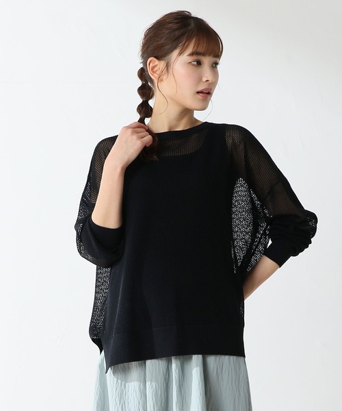 Honeys（ハニーズ）の「メッシュ編アンサンブル（アンサンブル・レディース・ブラック/ベージュ/オリーブ/ブルー/アイボリー・M/L）」の3枚目の写真