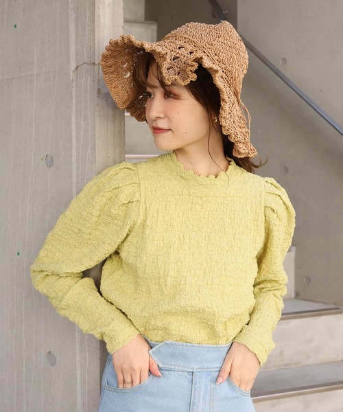 one after another NICE CLAUP(ワンアフターアナザーナイスクラップ)の「ぷくぷくプチハイネックトップス(Tシャツ/カットソー・レディース・ブラック/オフホワイト/イエロー/アイボリー・FREE)」の5枚目の写真