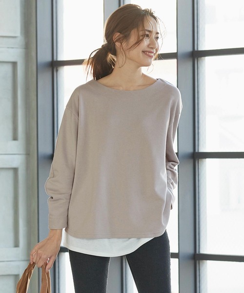 KOBE LETTUCE（コウベレタス）の「無地・ボーダー柄変形スウェットカットソー（スウェット・レディース・オフホワイト/ブラック/ネイビー/グレイッシュベージュ/ホワイト×ブラック/イエロー・FREE）」の4枚目の写真