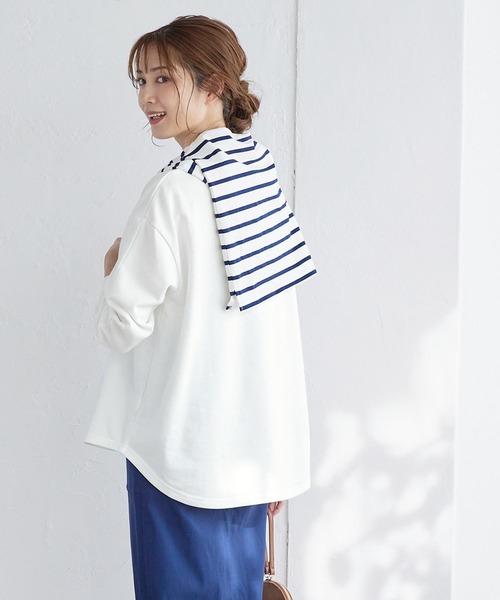 KOBE LETTUCE（コウベレタス）の「無地・ボーダー柄変形スウェットカットソー（スウェット・レディース・オフホワイト/ブラック/ネイビー/グレイッシュベージュ/ホワイト×ブラック/イエロー・FREE）」の14枚目の写真