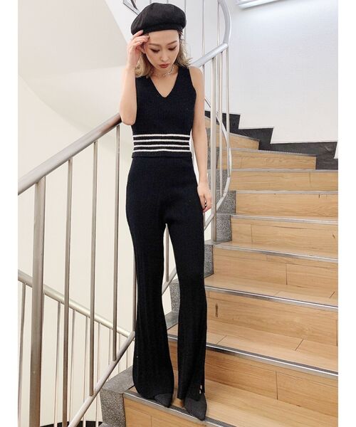 GYDA（ジェイダ）の「ウエストボーダー ニットタンクトップ（ニット/セーター・レディース・ブラック/オフホワイト/ピンク・FREE）」の4枚目の写真