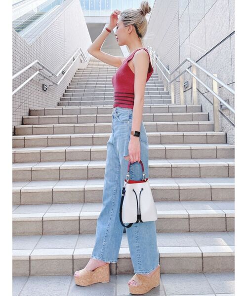 GYDA（ジェイダ）の「ウエストボーダー ニットタンクトップ（ニット/セーター・レディース・ブラック/オフホワイト/ピンク・FREE）」の6枚目の写真