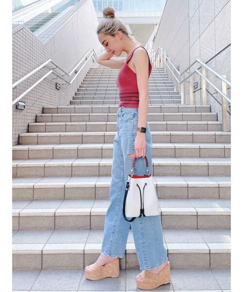 GYDA（ジェイダ）の「ウエストボーダー ニットタンクトップ（ニット/セーター・レディース・ブラック/オフホワイト/ピンク・FREE）」の7枚目の写真