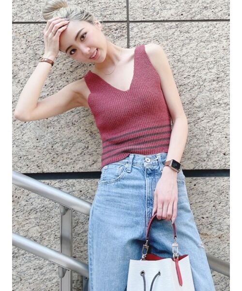 GYDA（ジェイダ）の「ウエストボーダー ニットタンクトップ（ニット/セーター・レディース・ブラック/オフホワイト/ピンク・FREE）」の8枚目の写真