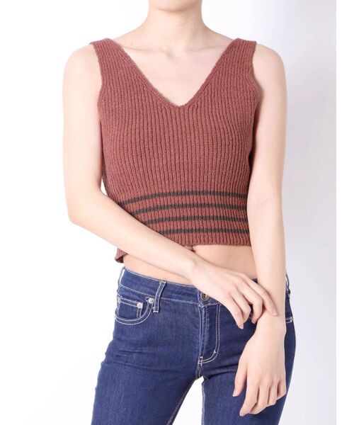 GYDA（ジェイダ）の「ウエストボーダー ニットタンクトップ（ニット/セーター・レディース・ブラック/オフホワイト/ピンク・FREE）」の9枚目の写真