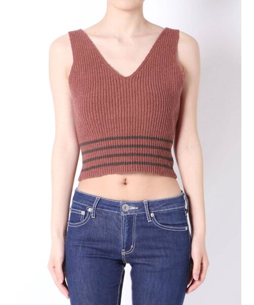 GYDA（ジェイダ）の「ウエストボーダー ニットタンクトップ（ニット/セーター・レディース・ブラック/オフホワイト/ピンク・FREE）」の10枚目の写真