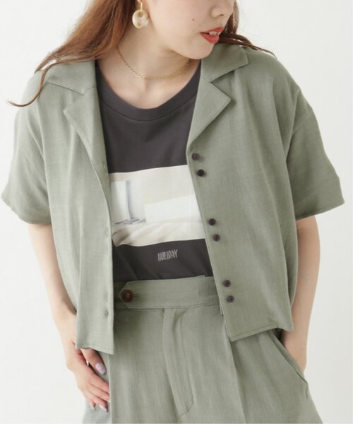 RAY CASSIN（レイカズン）の「レーヨンリネンショート開襟シャツ（シャツ/ブラウス・レディース・カーキ/キナリ/ベージュ・FREE）」の3枚目の写真