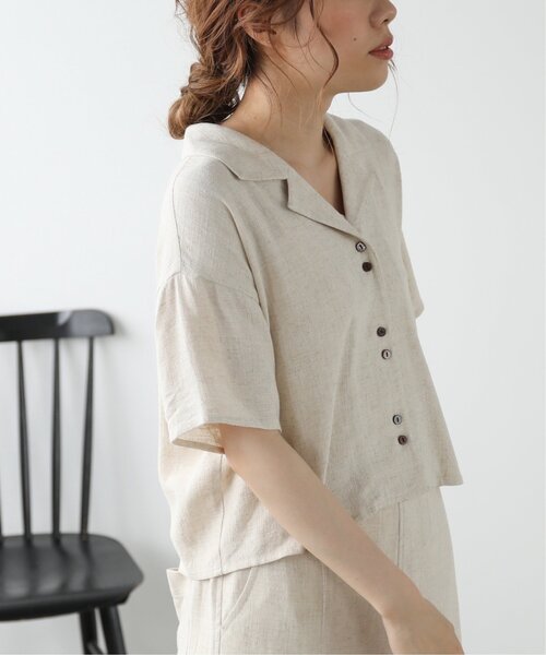 RAY CASSIN（レイカズン）の「レーヨンリネンショート開襟シャツ（シャツ/ブラウス・レディース・カーキ/キナリ/ベージュ・FREE）」の2枚目の写真