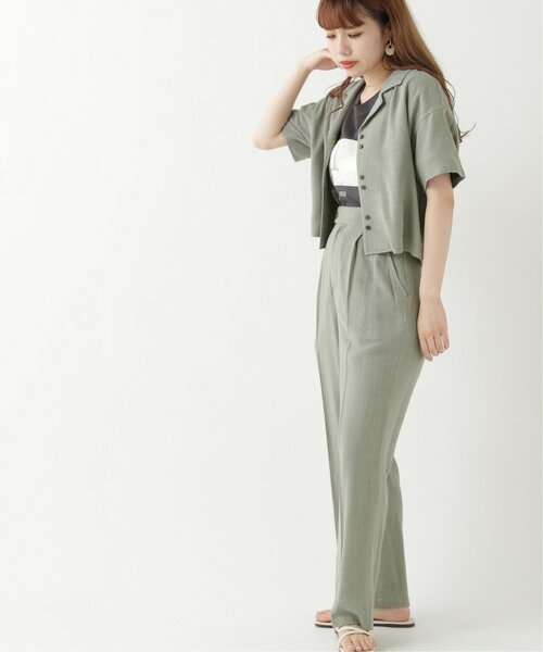 RAY CASSIN（レイカズン）の「レーヨンリネンショート開襟シャツ（シャツ/ブラウス・レディース・カーキ/キナリ/ベージュ・FREE）」の6枚目の写真