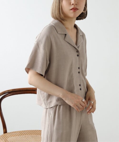 RAY CASSIN（レイカズン）の「レーヨンリネンショート開襟シャツ（シャツ/ブラウス・レディース・カーキ/キナリ/ベージュ・FREE）」の8枚目の写真