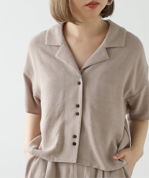 RAY CASSIN（レイカズン）の「レーヨンリネンショート開襟シャツ（シャツ/ブラウス・レディース・カーキ/キナリ/ベージュ・FREE）」の9枚目の写真