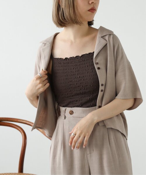 RAY CASSIN（レイカズン）の「レーヨンリネンショート開襟シャツ（シャツ/ブラウス・レディース・カーキ/キナリ/ベージュ・FREE）」の12枚目の写真