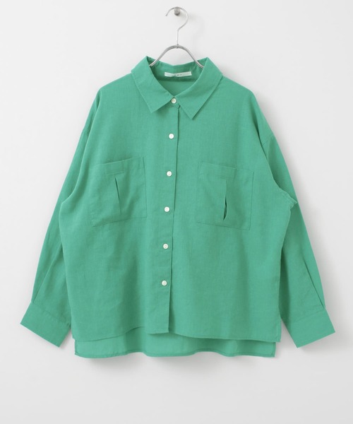 KBF（ケイビーエフ）の「リネンMIXビッグポケットコンパクトシャツ（シャツ/ブラウス・レディース・オフホワイト/ベージュ/グリーン・ONE）」の5枚目の写真