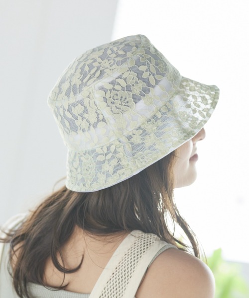 LIPSTAR（リップスター）の「【WEB別注】≪Casselini／キャセリーニ≫レースバケットハット（ハット・レディース・オフホワイト/グリーン・FREE）」の2枚目の写真