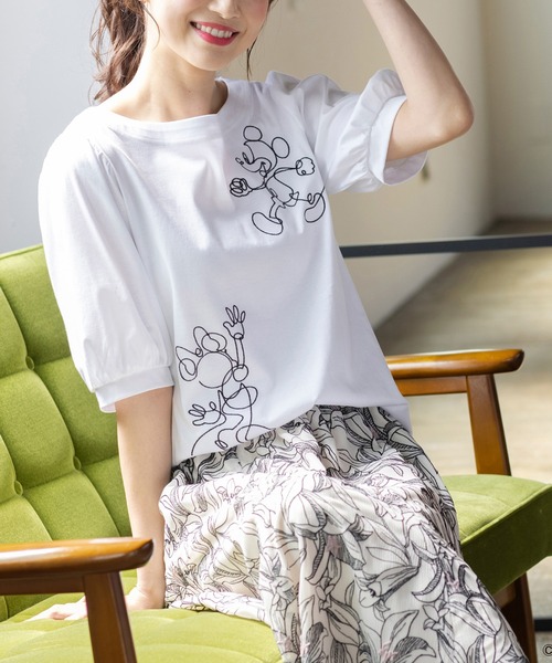 Disney トップス ミッキーマウス Tiara ローズティアラ のファッション Tiara Rose 刺繍カットソー Tシャツ