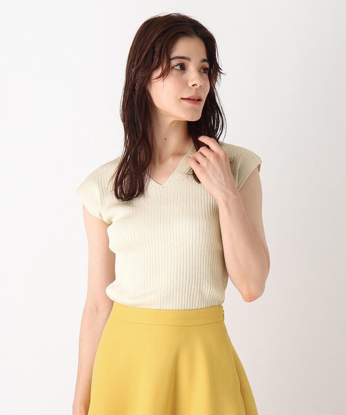 インデックス index SILKY ラメリブフレンチニット ピンク M 夏服