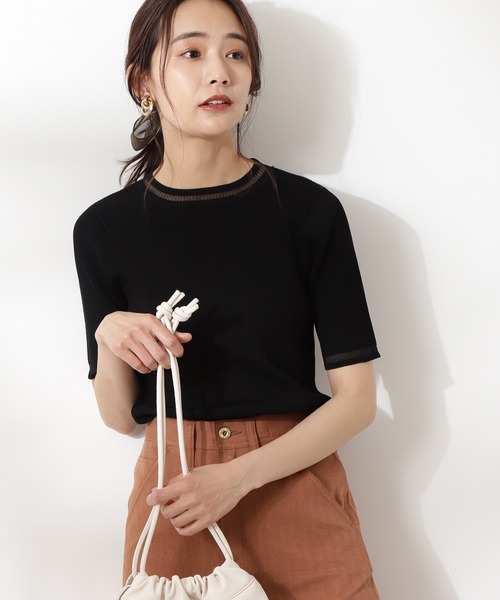 N.(N. Natural Beauty Basic)(エヌエヌナチュラルビューティーベーシック)の「【追加生産】◆シアーライン五分袖ニット(ニット/セーター・レディース・ホワイト/ブラック/ブルー・MEDIUM)」の3枚目の写真