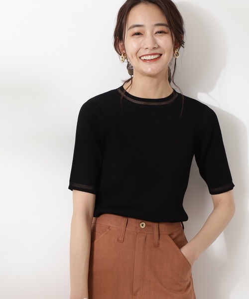 N.(N. Natural Beauty Basic)(エヌエヌナチュラルビューティーベーシック)の「【追加生産】◆シアーライン五分袖ニット(ニット/セーター・レディース・ホワイト/ブラック/ブルー・MEDIUM)」の8枚目の写真