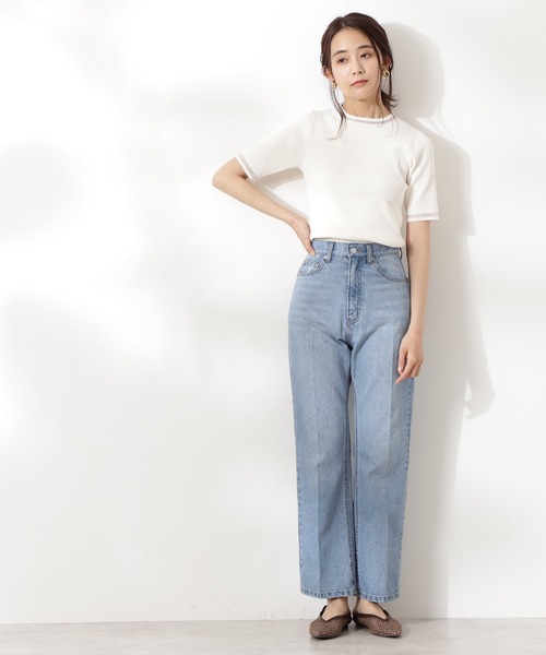 N.(N. Natural Beauty Basic)(エヌエヌナチュラルビューティーベーシック)の「【追加生産】◆シアーライン五分袖ニット(ニット/セーター・レディース・ホワイト/ブラック/ブルー・MEDIUM)」の4枚目の写真