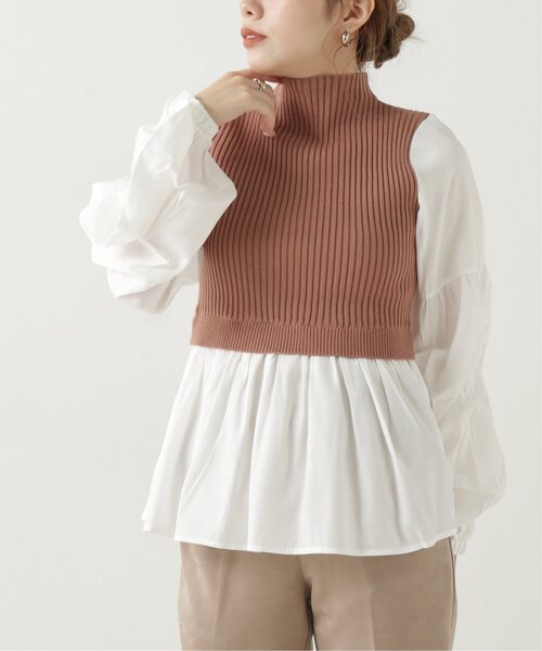 RAY CASSIN(レイカズン)の「ニットドッキングプルオーバー(ニット/セーター・レディース・ブラック/キャメル/ブルー・FREE)」の1枚目の写真