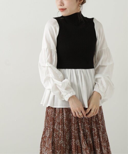 RAY CASSIN(レイカズン)の「ニットドッキングプルオーバー(ニット/セーター・レディース・ブラック/キャメル/ブルー・FREE)」の2枚目の写真