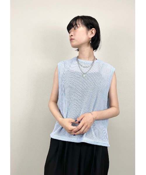 XU（エックスユー）の「【XU/エックスユー】mesh vest/メッシュ ベスト シースルー 透け感 レイヤード ベスト（ベスト・レディース・ホワイト/ブラック/スカイブルー・ONE SIZE）」の3枚目の写真