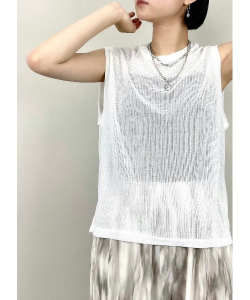 XU（エックスユー）の「【XU/エックスユー】mesh vest/メッシュ ベスト シースルー 透け感 レイヤード ベスト（ベスト・レディース・ホワイト/ブラック/スカイブルー・ONE SIZE）」の8枚目の写真