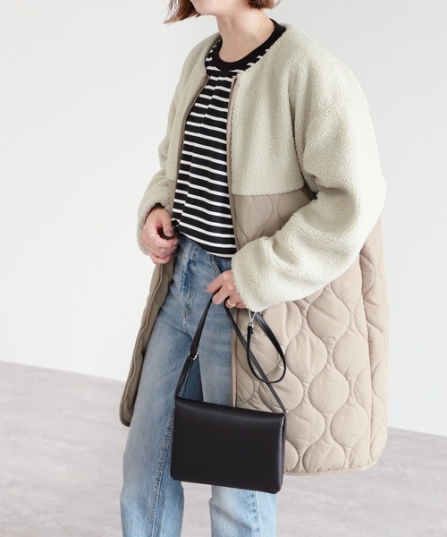 reca（レカ）の「ノーカラー ボア×中綿キルティングコート（ノーカラーコート・レディース・ブラック/カーキ/アイボリー・M/L）」の4枚目の写真