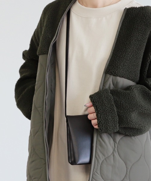 reca（レカ）の「ノーカラー ボア×中綿キルティングコート（ノーカラーコート・レディース・ブラック/カーキ/アイボリー・M/L）」の7枚目の写真