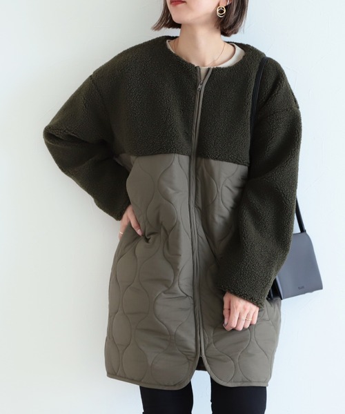 reca（レカ）の「ノーカラー ボア×中綿キルティングコート（ノーカラーコート・レディース・ブラック/カーキ/アイボリー・M/L）」の8枚目の写真