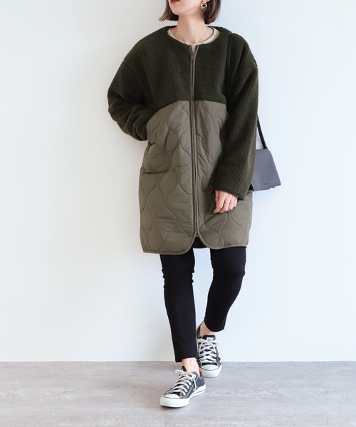 reca（レカ）の「ノーカラー ボア×中綿キルティングコート（ノーカラーコート・レディース・ブラック/カーキ/アイボリー・M/L）」の9枚目の写真