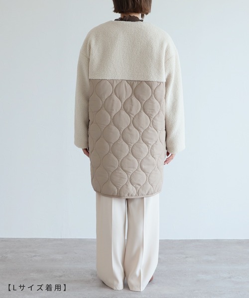 reca（レカ）の「ノーカラー ボア×中綿キルティングコート（ノーカラーコート・レディース・ブラック/カーキ/アイボリー・M/L）」の20枚目の写真