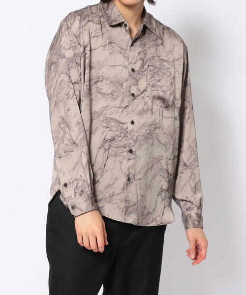 LUSOR（ルーソル）の「LUSOR（ルーソル）75サテン大理石シャツ（シャツ/ブラウス・メンズ・ホワイト/グレー・FREE）」の4枚目の写真