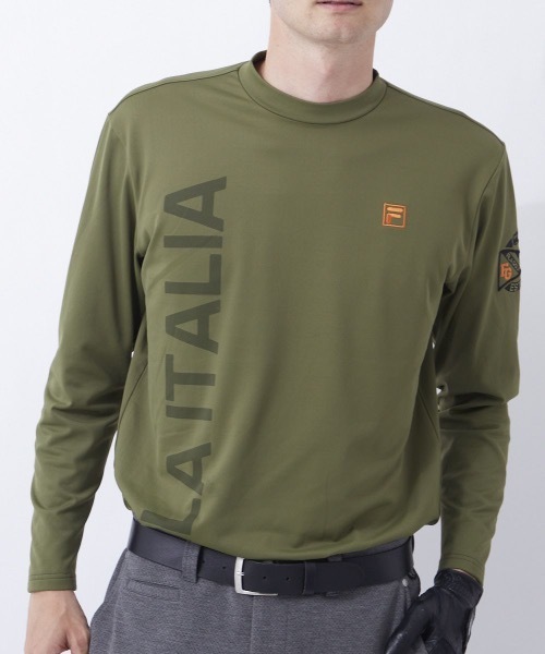 FILA GOLF(フィラゴルフ )の「【FILA:フィラゴルフ】メンズモックネック 袖胸ロゴ刺繍 フロントプリント 長袖シャツ / ゴルフウェア(Tシャツ/カットソー・メンズ・ホワイト/ブラック/ネイビー/カーキ/イエロー/オレンジ・MEDIUM/LARGE/X-LARGE)」の17枚目の写真