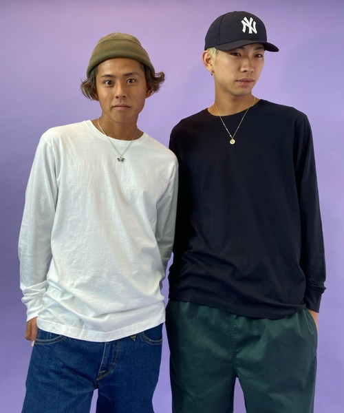 HANES（ヘインズ）の「HANES/ヘインズ 2枚組　無地ロンT H5440（Tシャツ/カットソー・メンズ・ホワイト×ブラック・S/M/L/XL）」の2枚目の写真