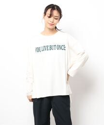 Samansa Mos2 | 前後ロゴプリントチュニック長袖Tシャツ(Tシャツ/カットソー)