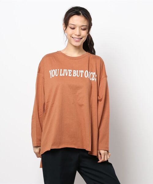 Samansa Mos2（サマンサ モスモス）の「前後ロゴプリントチュニック長袖Tシャツ（Tシャツ/カットソー・レディース・キナリ/キャメル/チャコール・ﾌﾘ-）」の8枚目の写真