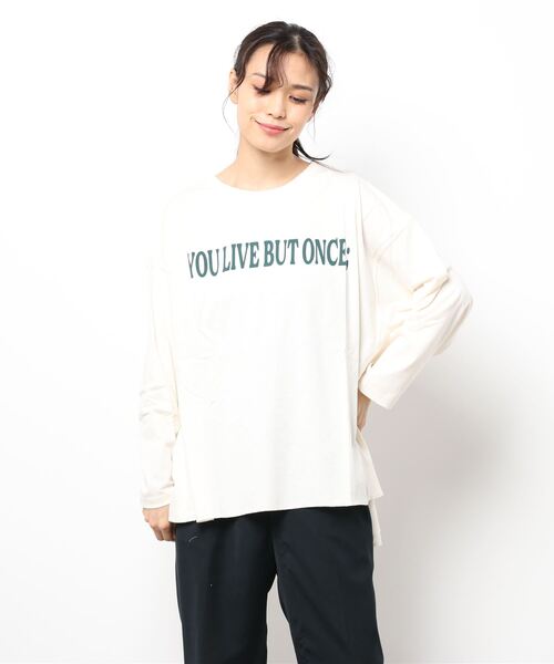 Samansa Mos2（サマンサ モスモス）の「前後ロゴプリントチュニック長袖Tシャツ（Tシャツ/カットソー・レディース・キナリ/キャメル/チャコール・ﾌﾘ-）」の9枚目の写真