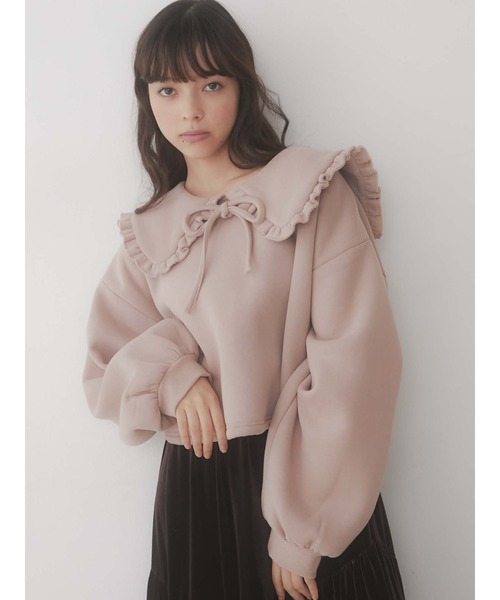 merry jenny（メリージェニー）の「フリルリボントレーナー（Tシャツ/カットソー・レディース・ブラック/ベージュ/ピンク・FREE）」の3枚目の写真