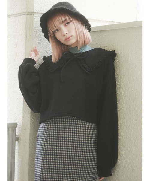 merry jenny（メリージェニー）の「フリルリボントレーナー（Tシャツ/カットソー・レディース・ブラック/ベージュ/ピンク・FREE）」の2枚目の写真