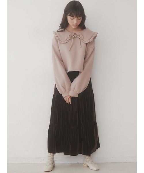 merry jenny（メリージェニー）の「フリルリボントレーナー（Tシャツ/カットソー・レディース・ブラック/ベージュ/ピンク・FREE）」の4枚目の写真