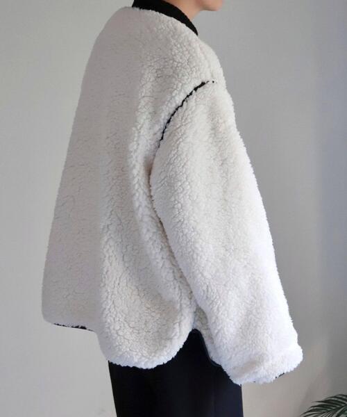 coen by Mr.SZK（コーエンバイミスタースズキ）の「super oversize パイピング ボアブルゾン【coen × Mr.SZK】（ブルゾン・メンズ・ブラック/ブラウン/オフホワイト・SMALL/MEDIUM/LARGE/X-LARGE）」の5枚目の写真