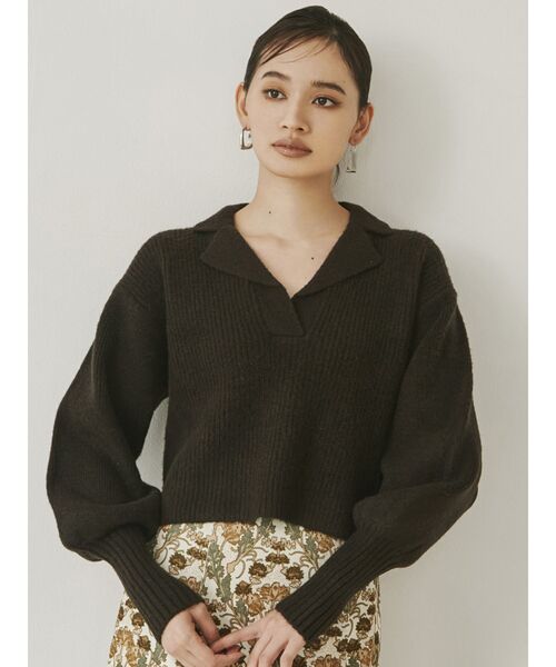 MURUA(ムルーア)の「バルキーニットポロ(ニット/セーター・レディース・ブラック/アイボリー/グレー・FREE)」の3枚目の写真